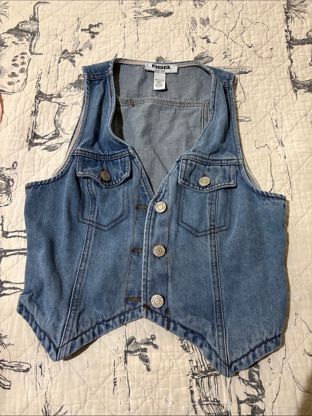 RSQ Blue Denim Button-Front Vest